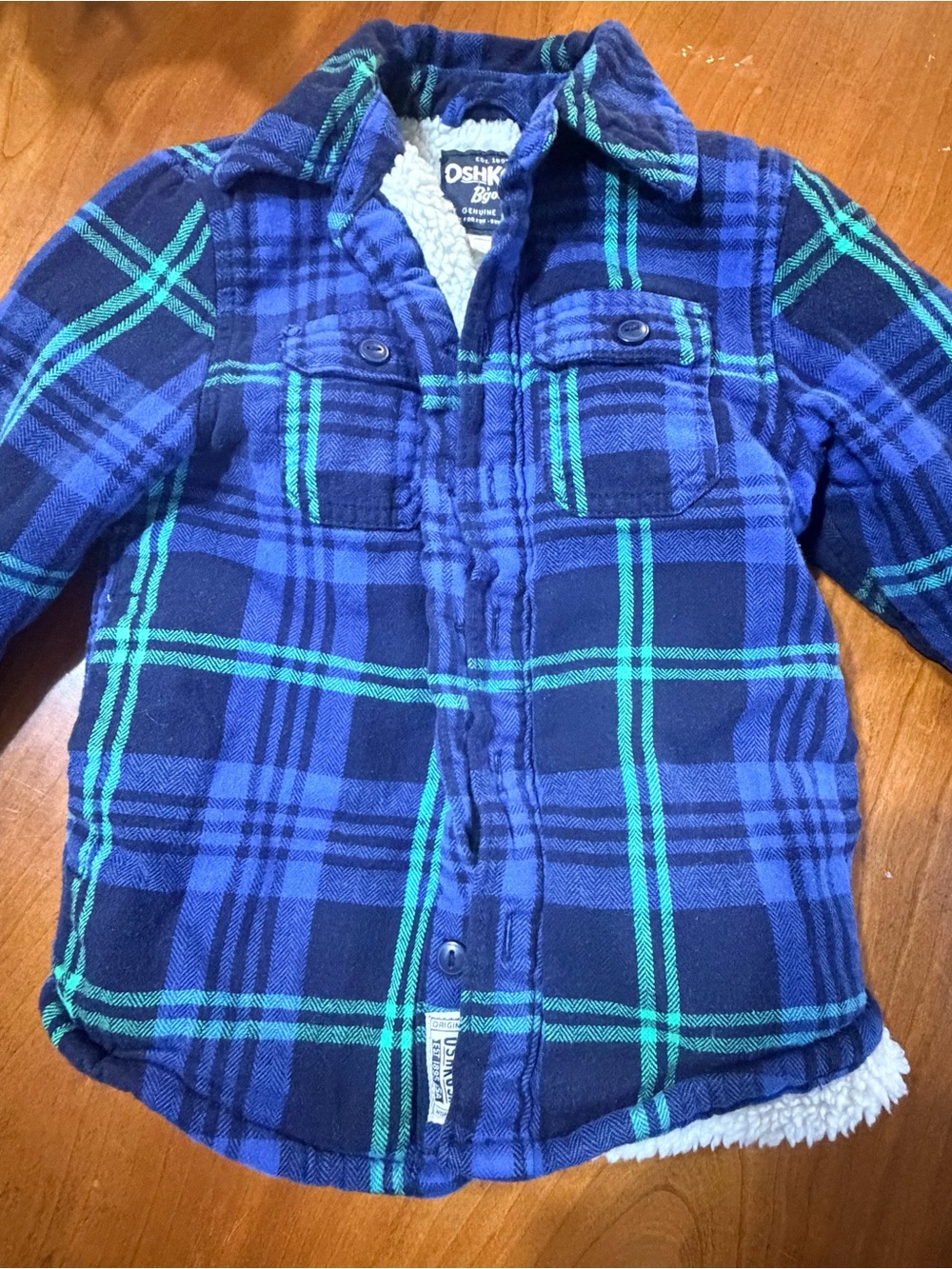 OshKosh B'gosh Navy and Teal Plaid Sherpa-Lined Button-Front Shirt